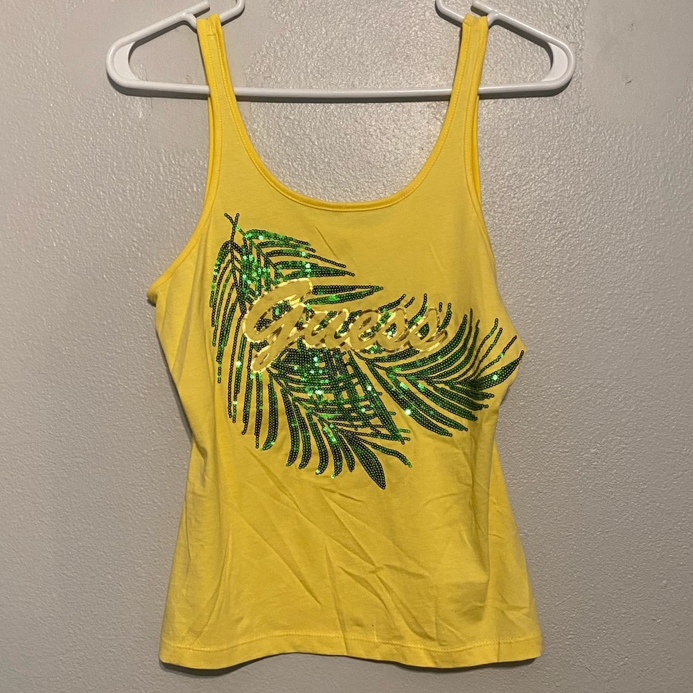 Yellow palm tree Guess tank top size small
